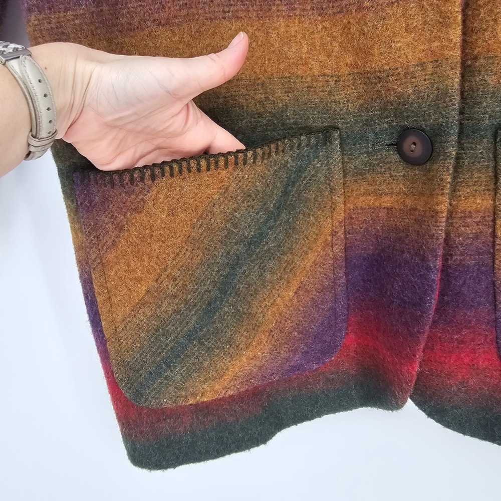 Vintage 90s Southwestern Wool Blanket Jacket L Shawl Collar Aztec Boxy Oversized - Picture 3 of 9